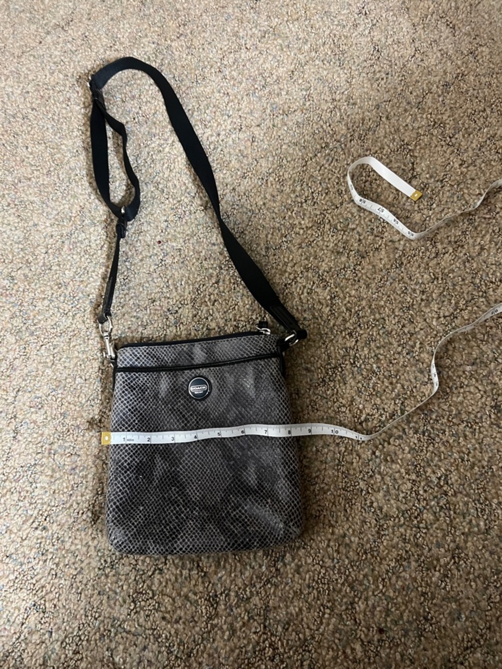 Coach Gray Snakeskin-Print Crossbody Bag with Black Strap